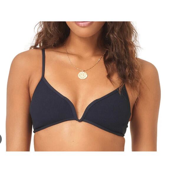 L Space Bikini Top Womens XL Black Macey Ribbed Retro Resort Modern Beach NWT - Picture 1 of 6